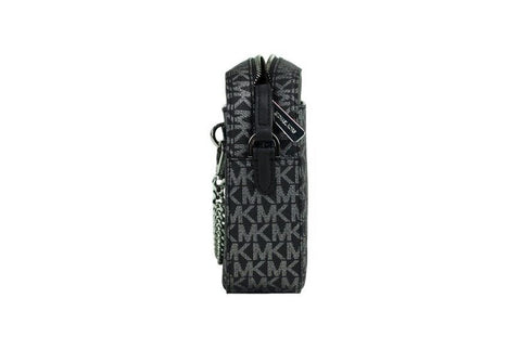 Michael Kors Jet Set Large East West Black Silver PVC Zip Chain Crossbody Bag